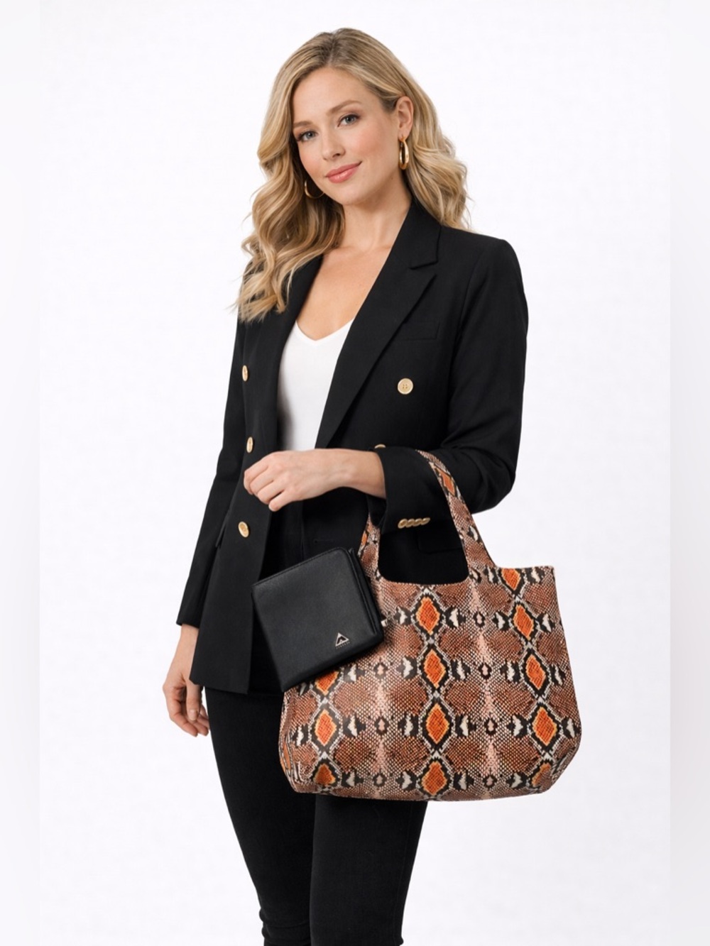 Elegant Snake Print Tote with Black Wallet by‎ Campsite NWOT